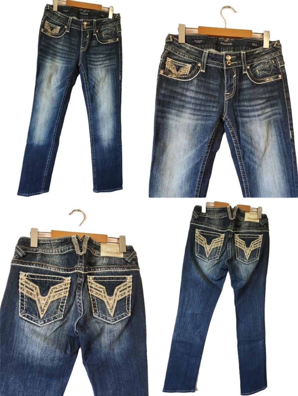 NWOT Vigoss The Chelsea Jeans 28 Western Y2K Heavy Stitch Rhinestone Straight